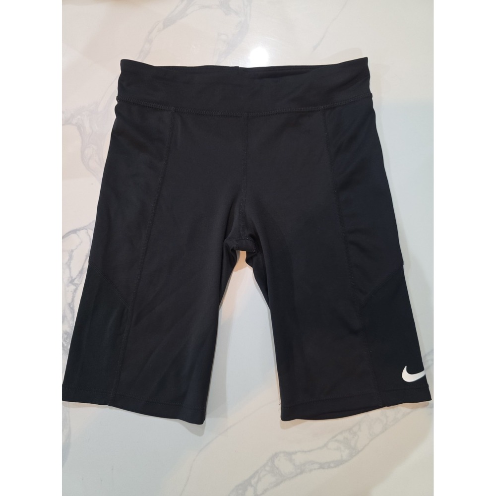 Nike Sportswear Essential Mid-Rise Biker Shorts Black Swoosh Womens Size L...